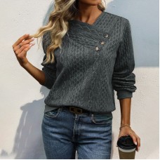 New European and American autumn women's long sleeved pleated solid color hoodie for women