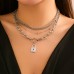 Multi layer stacked metal chain punk necklaces, niche minimalist full diamond mixed lock necklace
