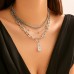 Multi layer stacked metal chain punk necklaces, niche minimalist full diamond mixed lock necklace