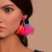 Lace mesh silk large flower earrings for women