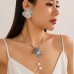 Metallic texture ginkgo leaf flower necklace with sweet and cool three-dimensional imitation pearl tassel necklace earrings