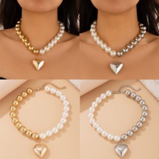 New Large Round Bead Love Necklace Ins Exaggerated Versatile Beaded Peach Heart Neck Chain