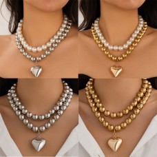 Hot punk pearl heart-shaped collarbone chain bead heart-shaped necklace