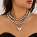Hot punk pearl heart-shaped collarbone chain bead heart-shaped necklace
