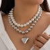 Hot punk pearl heart-shaped collarbone chain bead heart-shaped necklace