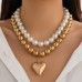 Hot punk pearl heart-shaped collarbone chain bead heart-shaped necklace