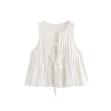 European and American summer new fashionable temperament round neck sleeveless lace up white loose vest
