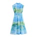European and American summer new fashionable printed lapel short sleeved belt shirt style dress