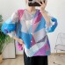 Fashionable printed pleated round neck seven quarter sleeve short jacket with pleats