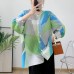 Fashionable printed pleated round neck seven quarter sleeve short jacket with pleats