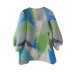 Fashionable printed pleated round neck seven quarter sleeve short jacket with pleats