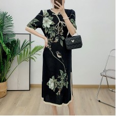 Printed pleated cheongsam skirt