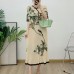 Printed pleated cheongsam skirt