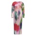 Long sleeved waist cinched oil painting dress round neck fashionable pleated long skirt