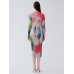 Long sleeved waist cinched oil painting dress round neck fashionable pleated long skirt