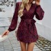 Autumn and winter European and American women's clothing temperament contrasting printed long sleeved high waisted jumpsuit