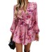 Autumn and winter European and American women's clothing temperament contrasting printed long sleeved high waisted jumpsuit
