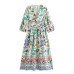 Fashionable temperament V-neck long sleeved printed waist cinched long skirt dress for women