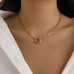 Geometric spring buckle NK copper chain necklace, personalized and simple, flat snake chain, collarbone necklace for women