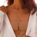 Ins style woven flat snake chain tassel necklace, cool style copper chain, geometric collarbone chain