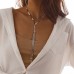 Ins style woven flat snake chain tassel necklace, cool style copper chain, geometric collarbone chain