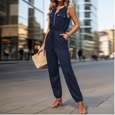 New European and American summer women's black sleeveless long cross-border jumpsuit