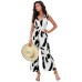 New European and American summer women's sleeveless black and white printed jumpsuit pants