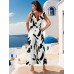 New European and American summer women's sleeveless black and white printed jumpsuit pants