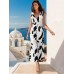 New European and American summer women's sleeveless black and white printed jumpsuit pants