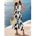 New European and American summer women's sleeveless black and white printed jumpsuit pants