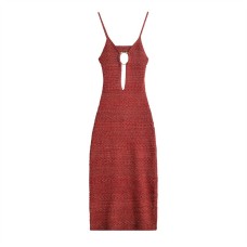 Open design buckle decoration knitted suspender dress