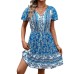 New European and American summer women's V-neck ethnic style floral dress