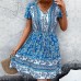 New European and American summer women's V-neck ethnic style floral dress