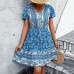 New European and American summer women's V-neck ethnic style floral dress