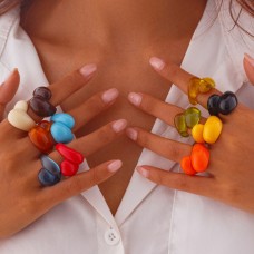 Irregular double droplet plastic ring, fashionable geometric multi-color closed ring