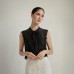 Elegant and fashionable lace round neck black lace embroidery top