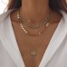 Ins style sequin alloy OT buckle necklace punk multi-layer crystal flower sequin collarbone chain