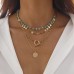 Ins style sequin alloy OT buckle necklace punk multi-layer crystal flower sequin collarbone chain