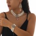 Light luxury square rhinestone necklace choker retro imitation pearl bead set necklace