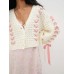 V-neck lace up hollow knit cardigan top sweater jacket for women