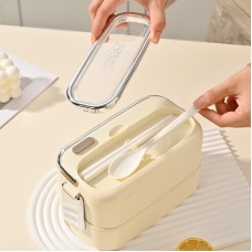 Large capacity double-layer insulated lunch box 304 stainless steel portable handle compartment lunch box with cutlery