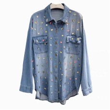 New Heavy Industry Bow with Colored Diamond Nails and Beads, High Waist, Skinny and Wide Leg Denim Shorts for Women