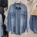 New Heavy Industry Bow with Colored Diamond Nails and Beads, High Waist, Skinny and Wide Leg Denim Shorts for Women
