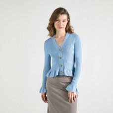French socialite light luxury V-neck single breasted black fungus edge cuffs hem slim fit and fashionable versatile knitted top