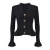 French socialite light luxury V-neck single breasted black fungus edge cuffs hem slim fit and fashionable versatile knitted top