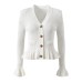 French socialite light luxury V-neck single breasted black fungus edge cuffs hem slim fit and fashionable versatile knitted top