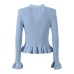 French socialite light luxury V-neck single breasted black fungus edge cuffs hem slim fit and fashionable versatile knitted top