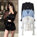 French socialite light luxury V-neck single breasted black fungus edge cuffs hem slim fit and fashionable versatile knitted top