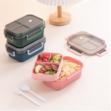 Classic simple microwaveable double-layer sealed compartment lunch box with tableware