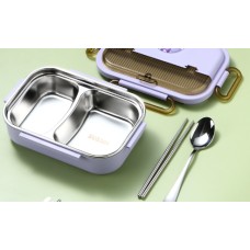 Microwaveable stainless steel compartmentalized insulated lunch box with cutlery